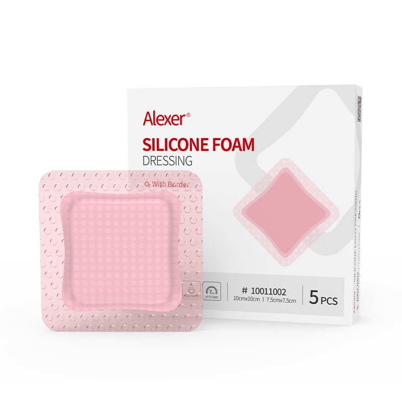 Alexer silicone foam dressing with border, 10 by 10 cm