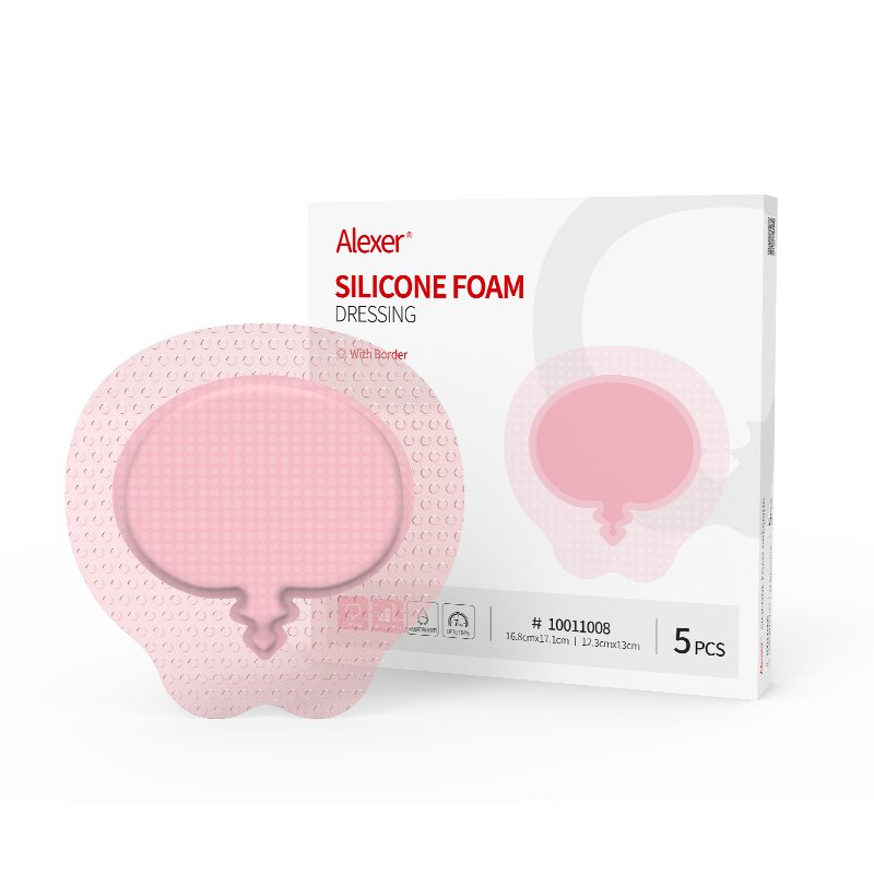 Alexer silicone foam dressing with border, 16.8 by 17.1 cm