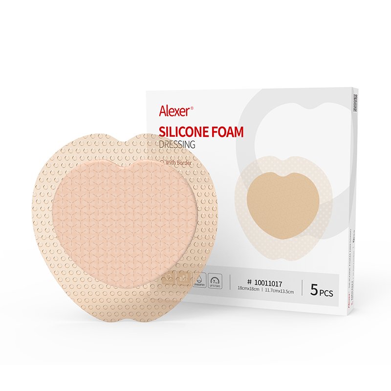 Alexer silicone foam dressing with border, 18 by 18 cm, skin tone